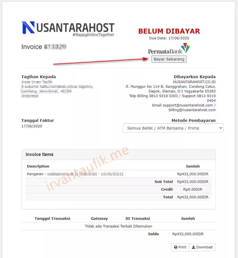 halaman invoice nusantarahost