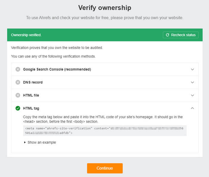 recheck verifikasi ownership ahrefs