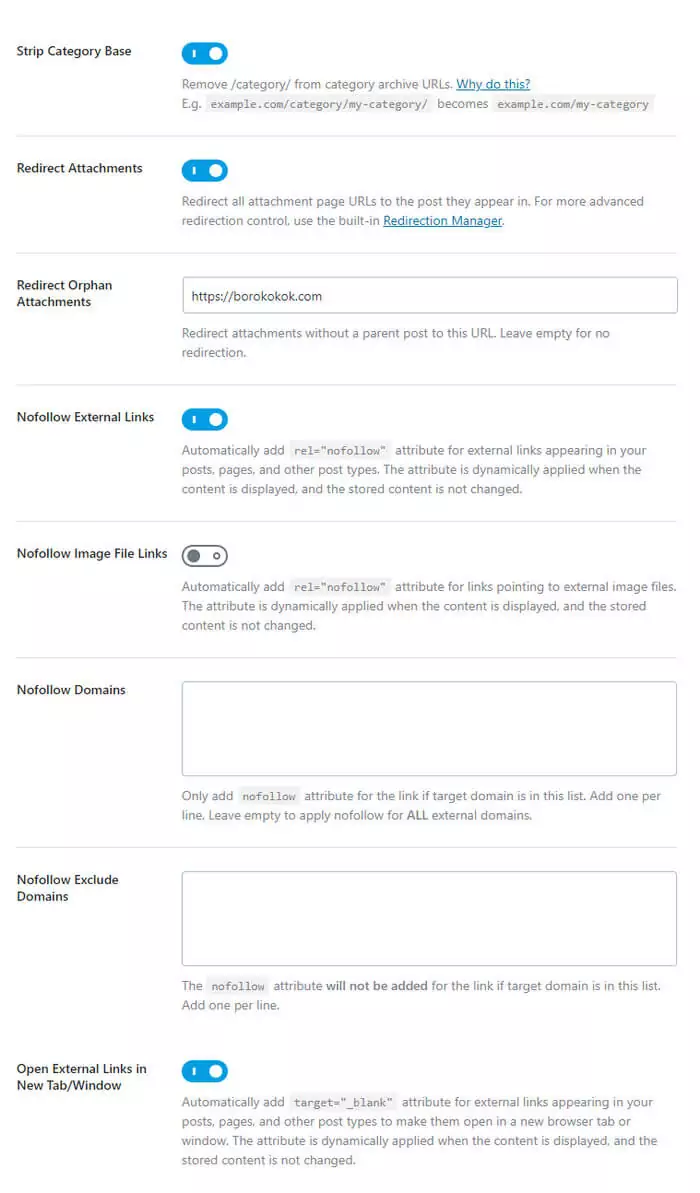 setting menu Links Rank Math