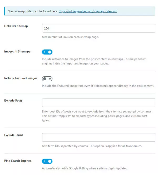 setting sitemap di Rank Math