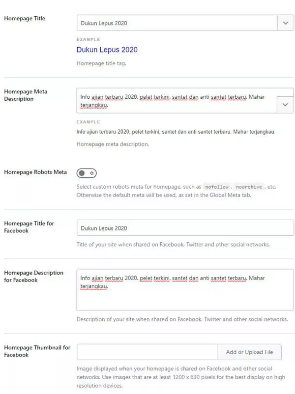 setting title dan deskripsi homepage di Rank Math