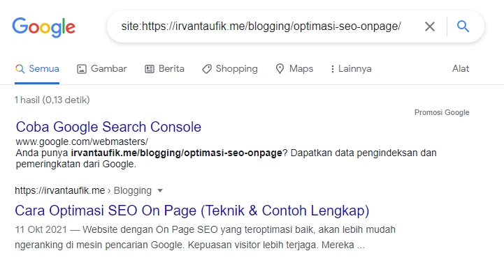 cara cek index halaman tertentu di google