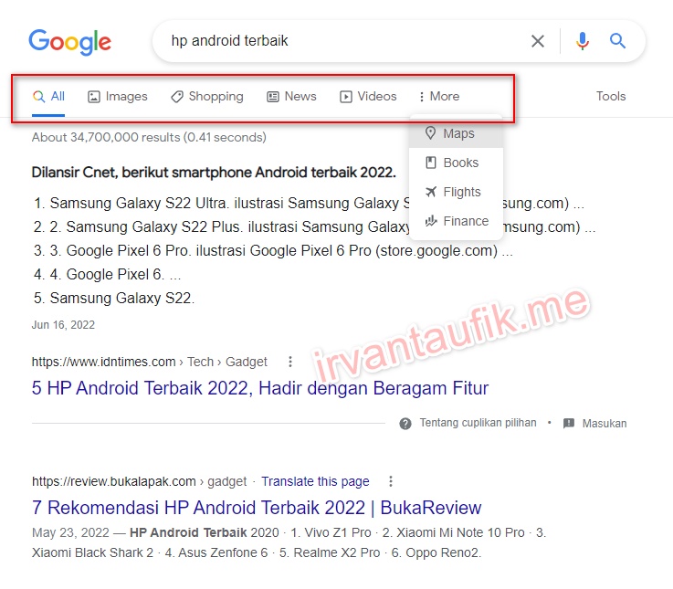 cara menggunakan google search dengan filter jenis pencarian