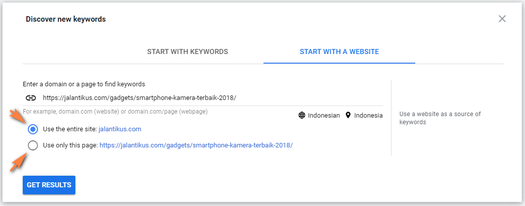 melihat keyword web lain dengan google keyword planner