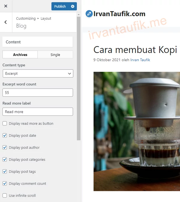 cara setting tampilan web dan artikel generatepress