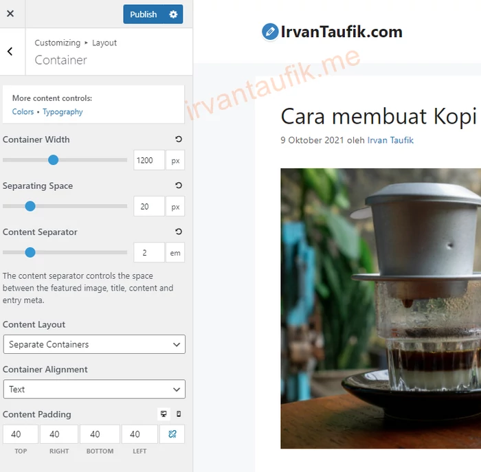 mengatur lebar website di generatepress