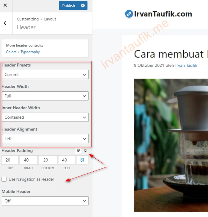 pengaturan header generatepress