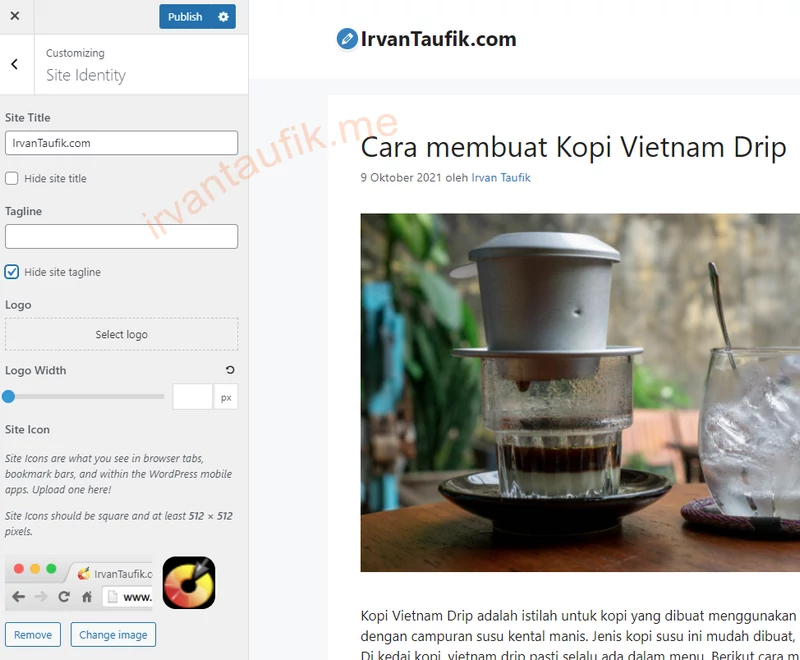 pengaturan site identity generatepress
