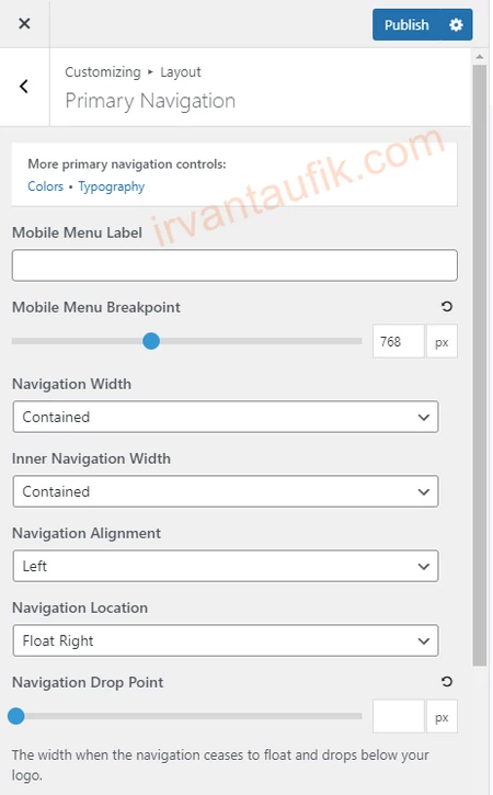 primary navigation setting di generatepress