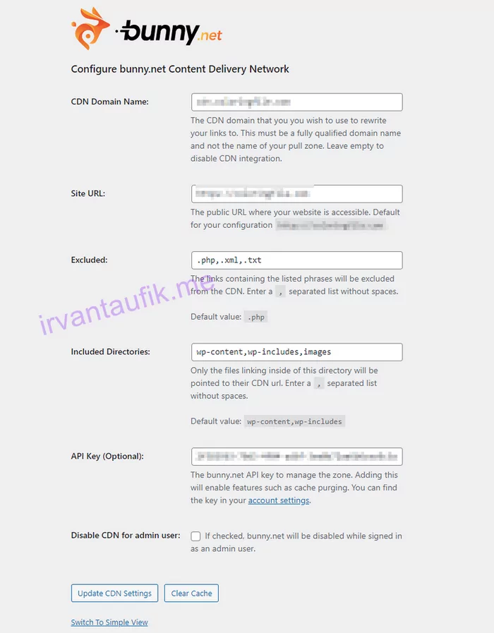 setting plugin bunny cdn