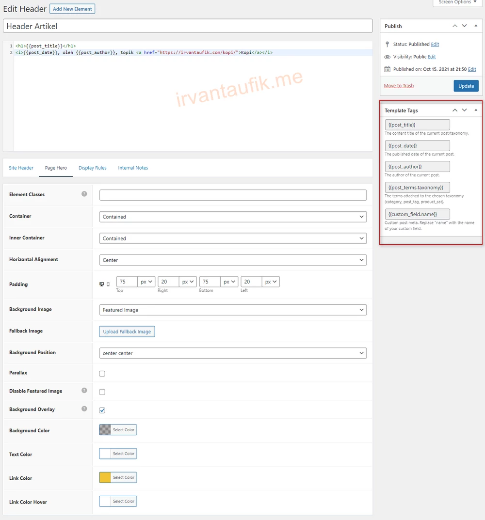 setting post header generatepress